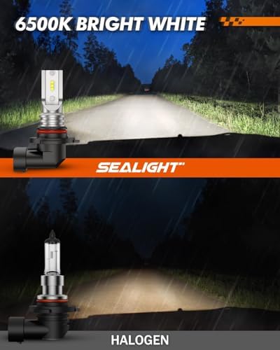 SEALIGHT 9145 H10 LED Fog Light Bulbs, 400% Brighter 6500K White 1:1 Mini Size H10 LED Fog Lights, Strong Penetration 9145 9140 Fog Light Bulb, Pack of 2