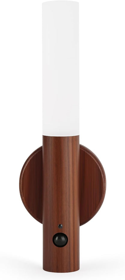 LANDGOO LED Magnetic Wall Sconces Lights Automatic Motion Sensor Wireless Wall Mounted Lamp Rechargeable Battery Operated Indoor 360° Rotation for Bedroom Living Room (Black Walnut Wood 1PC)