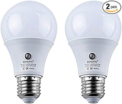 cjc 2 Packs LED Sensor Bulbs, 7W E27 Dusk to Dawn Smart LED Light Bulb Energy Save Automatic Sensor Ball Lamps (4000K-Natural White)