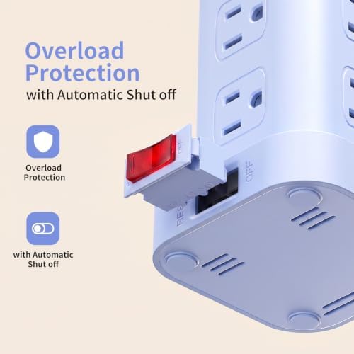 Extension Cord with Multiple Outlets, SMALLRT Power Strip Tower, Outlet Extender with 12 AC Outlets 4 USB, 6.5FT Extension Cord for Home Dorm Room, Office Supplies, Blue