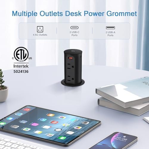 Jgstkcity Pop up Countertop Outlet,2.5in Hole Desk Grommet,65W USB