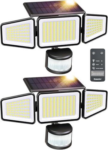 Ensenior Solar Motion Lights Outdoor, Security Flood Lights 3-Head, 2-Pack