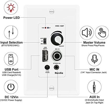Herdio 6.5'' Bluetooth Ceiling Speakers 600W 2-Way Flush Mount Speakers System with Wall Amplifier Receiver for Home Theater Office (2 Pairs, Paintable-Grille)