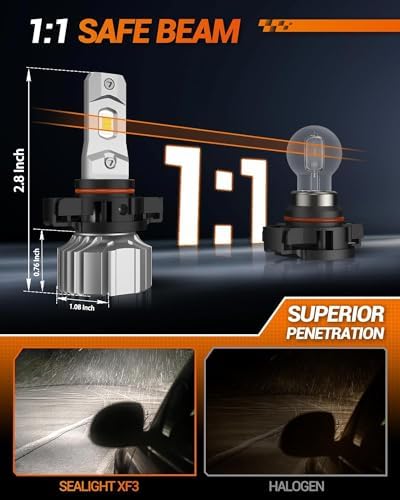 SEALIGHT 5202 LED Fog Light Bulbs or DRL, 18000LM 800% Brightness 5202 5201 PS19W PS24W Fog Lights LED Bulb for Car, 6500K Cool White 984 FT Strong Penetration, 60000 Hours Lifespan, Pack of 2