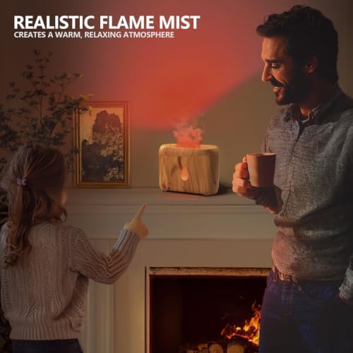 Flame Diffuser for Essential Oils, 200ml Ultrasonic Aroma Diffusers with Cool Mist, Aromatherapy Diffuser with Auto-Off Protection, Small Humidifier for Home,Office,Bedroom,Gift (7 Colors Wood)