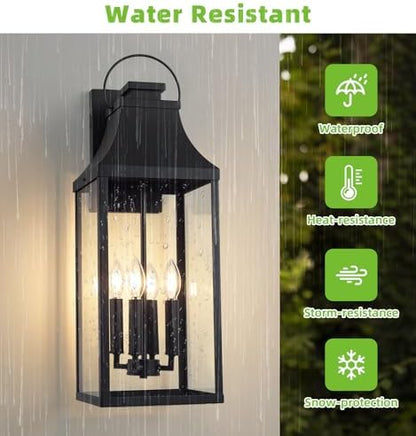 25'' Large Outdoor Wall Lights, Modern Black Exterior Sconce Light Fixture