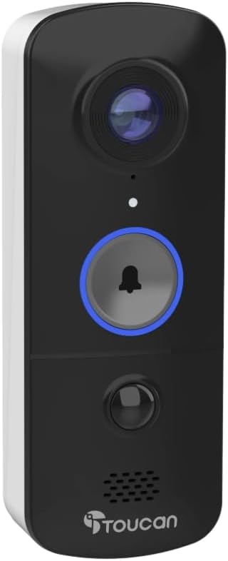 TOUCAN Wireless Video Doorbell V3D – Battery Powered Smart Doorbell Camera, HD Wide Angle, Motion Detection, 2-Way Audio, Night Vision, Easy Install, No Subscription Required, (No Chime)