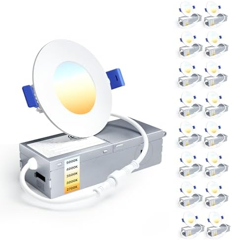 Ensenior 16 Pack 3 Inch LED Recessed Ceiling Light, Dimmable, 2700K-5000K 5CCT, 500LM 6W 120V, High Brightness Canless Wafer Downlight - ETL&FCC&IC