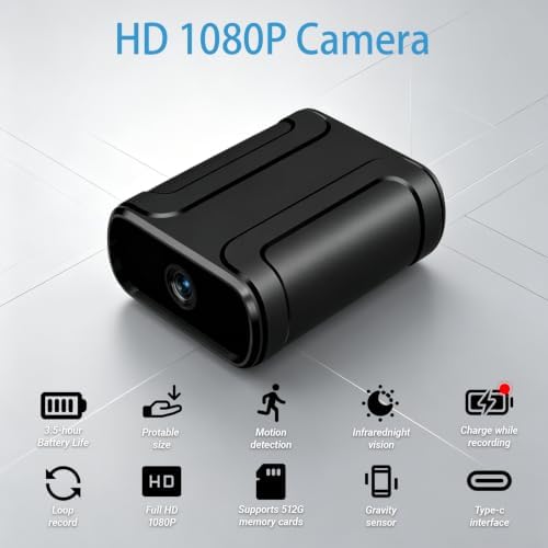 Mini Camera,1080P HD Portable Home Security Camera,Equipped with Motion Detection,Loop Record and Night Vision Functions,No WiFi Needed,Perfect for Monitoring Kids Pets Homes and Offices