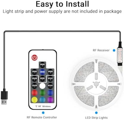 DAYBETTER RF Wireless Remote LED Controller, DC 5V to 24V for LED Strip Lights, 17 Keys Wireless Remote Control Dimmer Controller, Mini 4-Pin RF LED Controller