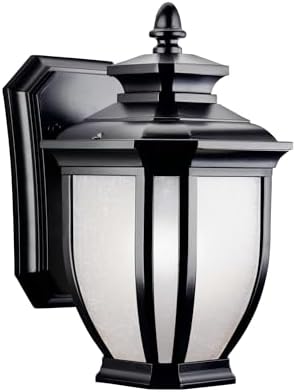 Kichler Salisbury 10.25" 1 Light Outdoor Wall Light with White Linen Glass in Black