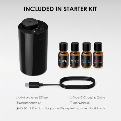 Airversa AN6 Waterless Essential Oil Diffuser Starter Kit, Black