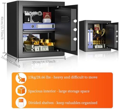 WASJOYE Security Cabinet Safe Box - 2.0 Cubic Feet Home Safes Box with Digital Keypad Safety Key Lock Type-C Port Alarm System, Smart Fireproof Safe for Home Office Hotel Document Jewelry Storage