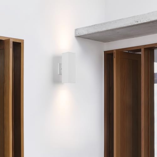 mirrea 12" Modern Outdoor Porch Light in 2 Lights, Matte White, 2 Pack