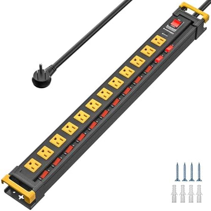 12 Outlet Heavy Duty Long Power Strip with Individual Switches