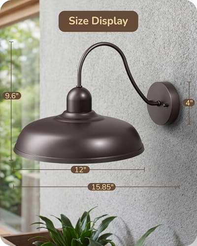 EDISHINE 12" Farmhouse Gooseneck Barn Light, 2 Pack Outdoor Wall Light
