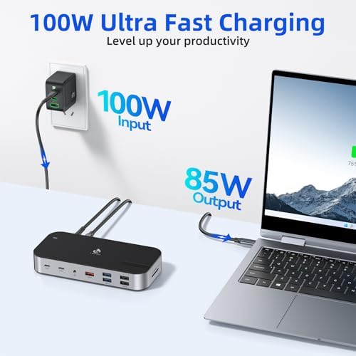 LIONWEI Laptop Docking Station,16 in 1 USB C Docking Station Triple Monitor