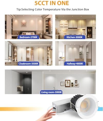 Adetu 4 Pack 2 Inch 5CCT Anti-Glare LED Downlight, Recessed Ceiling Light