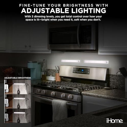 iHome Rechargeable Auto Sensing Light Bars, Motion Sensor, Dimmable, Auto/Always-On Modes, Easy Installation (5-Pack (2 Light Bars & 3 Puck))