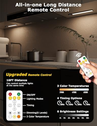 12" Under Cabinet Lighting Wireless, Remote, Motion Sensor, 4Pack, Black