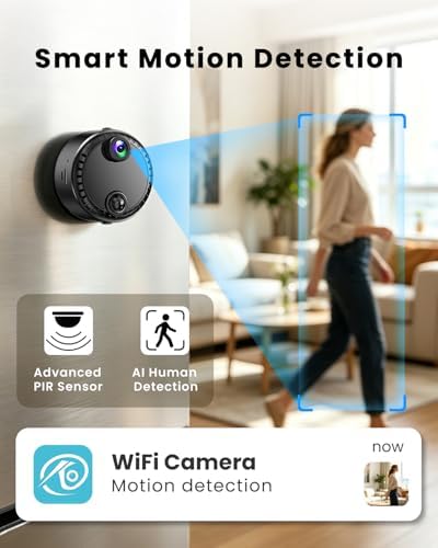 VIDCASTIVE 4K Mini Hidden Camera 2.4G/5G WiFi Wireless Indoor Security Camera for Home/Pet/Travel, AI Human Detection, Night Vision, Long Battery Life, SD & Cloud Storage