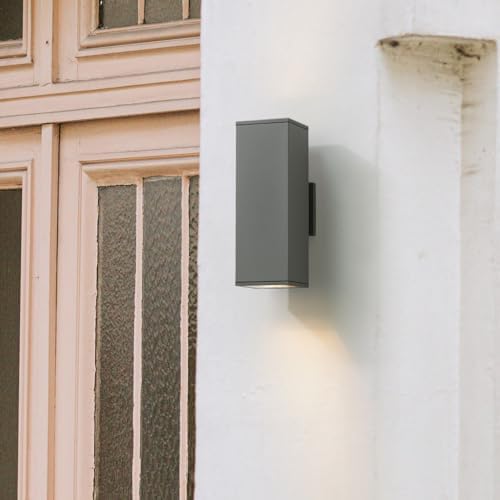 mirrea 14" Modern Outdoor Porch Light in 2 Lights, Matte Gray, 2 Pack