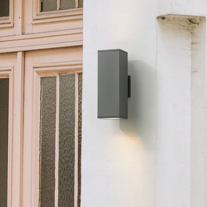 mirrea 14" Modern Outdoor Porch Light in 2 Lights, Matte Gray, 2 Pack