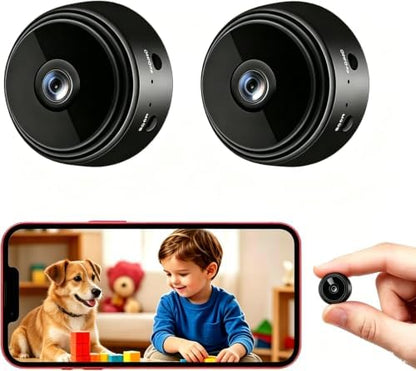 Small Spy Camera Room Camera WiFi Home Security Camera Mini Hidden Camera Video Recorder Night Vision Live Feed Playback Phone App Control, 2 Packs