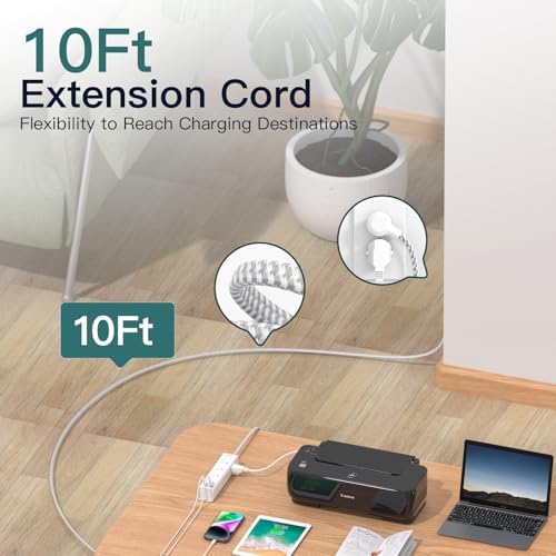 Surge Protector Power Strip - 10 FT Extension Cord with 12 AC Outlets 4 USB