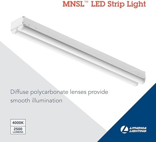 Lithonia Lighting 2 Light LED Strip Light, 2 Foot LED Ceiling Lighting Fixture, 2500 Lumens, 4000K, 80CRI, 20W, Kitchen and Garage Use (MNSL L24 2LL MVOLT 40K 80CRI M6)