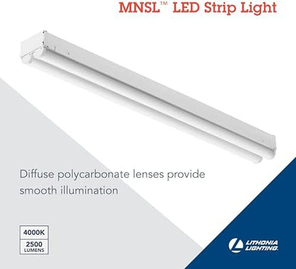 Lithonia Lighting 2 Light LED Strip Light, 2 Foot LED Ceiling Lighting Fixture, 2500 Lumens, 4000K, 80CRI, 20W, Kitchen and Garage Use (MNSL L24 2LL MVOLT 40K 80CRI M6)