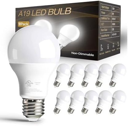 dalattin A19 LED Light Bulbs 60 Watts Equivalent Bulbs,800 LM,Non-Dimmable,Efficient 9W Energy Saving Lights for Living Room,Office,80+ CRI,120V,UL Listed (Daylight White 5000k, 10 Counts)