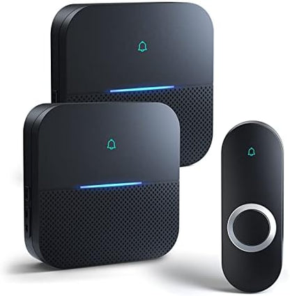 AIDA Lighted Wireless Doorbell for Home, Waterproof Battery Doorbell Wireless 1,000ft Range, 5 Volume Levels with 58 Chimes & LED Flash on Receiver (Black, 1 transmitter & 2 Receiver)