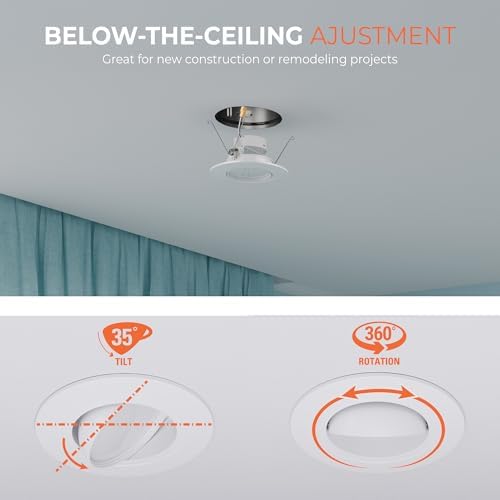 HALO RA 6 inch LED Recessed Light Trim with Adjustable Gimbal, Selectable Lumens and Selectable Color Temperature, Dim-to-Warm Feature, Damp Location Rated RA56LS9FSD2W1EWH (Pack of 4)