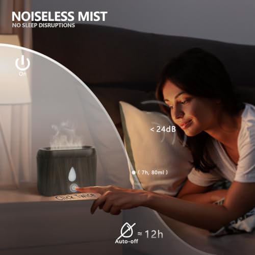 Flame Diffuser for Essential Oils, 200ml Ultrasonic Aroma Diffusers with Cool Mist, Aromatherapy Diffuser with Auto-Off Protection, Small Humidifier for Home,Office,Bedroom,Gift (7 Colors Darkwood)