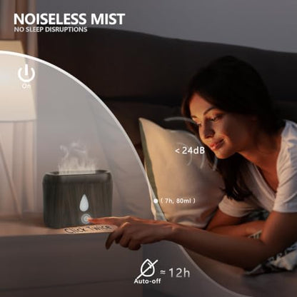 Flame Diffuser for Essential Oils, 200ml Ultrasonic Aroma Diffusers with Cool Mist, Aromatherapy Diffuser with Auto-Off Protection, Small Humidifier for Home,Office,Bedroom,Gift (7 Colors Darkwood)