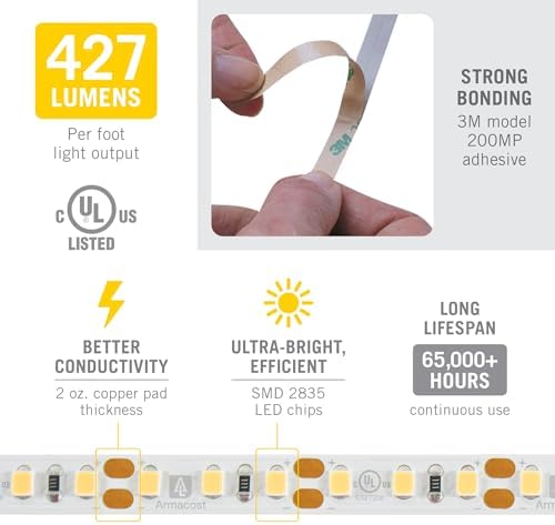 Armacost Lighting RibbonFlex Pro 12V White LED Strip Lights 120 LED/m, 5000K, 32.8 ft, 163250