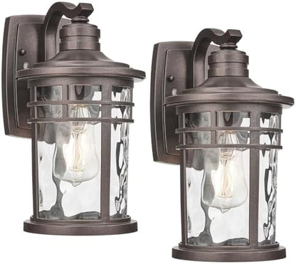 Darkaway Outdoor Wall Light Fixture,2pcs Outside Porch Lights Wall Mounted Water Ripple Glass Exterior Waterproof Lantern Modern Wall Sconce Lighting for Front Door