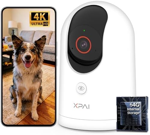 4K UHD Indoor Camera, 64G Built-in Storage No Subscription,Pet Camera Indoor with Phone App,Work as Baby Monitor/Cat/Dog Camera,360°Pan&Tilt,Two-Way Talk,Privacy Mode,AI Tracking/Detection