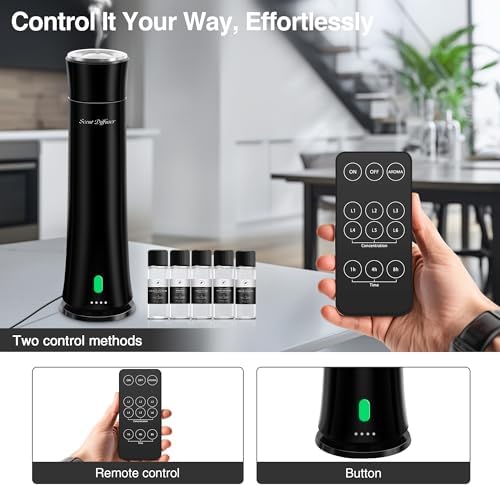Hotel Scent Diffuser Starter Kit - 1500 Sq Ft Coverage, Premium Plastic Essential Oil Diffuser, Waterless Diffuser for Home, Hotel, Office, 5 Scent Essential Oils Included, Large Room, Black, 11In