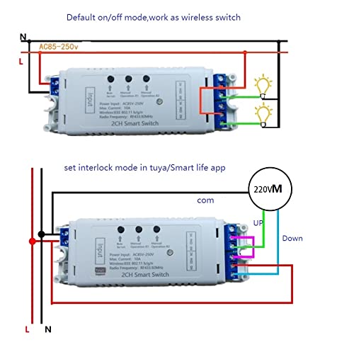 2CH WiFi RF Wireless Switch Relay,Inching Self-Locking Interlock Mode,Compatible with Alexa Goolge Home (Smart Life app WiFi RF AC 85-250V)