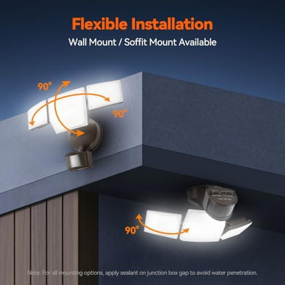 85W 10000LM Motion Sensor Outdoor Lights, 4-Head Super Bright LED Security Light, 5000K Daylight, IP65 Waterproof Hardwired Motion Detector Flood Lights Outdoor for Garage, Yard (Brown)