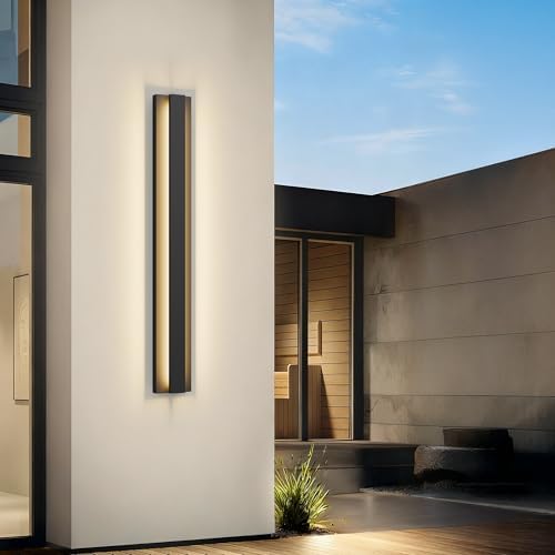 LamQee 39.4 Inch Long Outdoor Wall Lights Modern Exterior Lighting Fixtures, 3000K 30W LED Linear Outdoor Wall Sconce, Contemporary Matte Black Outside Wall Mount Lights for House Garage Porch Patio