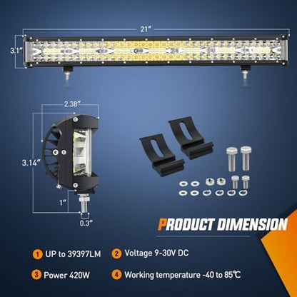 Nilight 20 Inch Side Shooter Light Bar Spot Flood Combo Triple Row