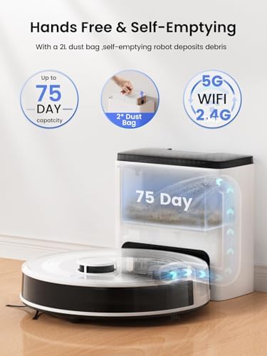 Lefant Robot Vacuum and Mop,75-Day Self-Emptying,6000Pa Powerful Suction,Customized Cleaning,Home Mapping, 140 Min Runtime, 2.4G/5G WiFi/Alexa/APP/iWatch,M2 Plus