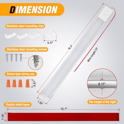 Nilight LED Interior Light Bar 4PCS 16.5 Inch Dimmable Strip Lights