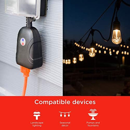 UltraPro Outdoor Smart Plug, 2 Grounded Outlets, Black, 1 Pack
