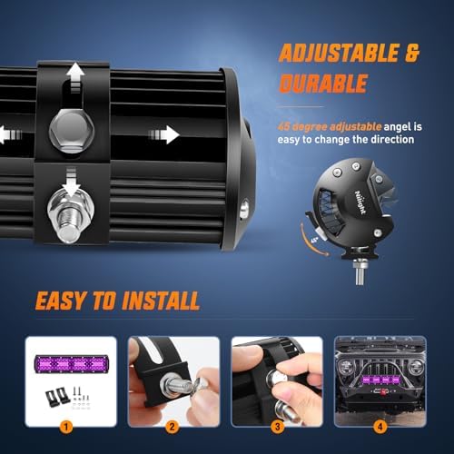 Nilight 12 Inch 240 W LED Light Bar Purple Spot Flood Combo Beam