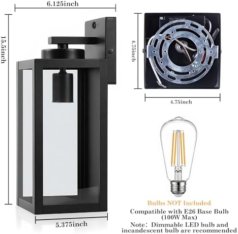 BesLowe 15" Large Upgraded Motion Sensor Outdoor Wall Lights, Matte Black