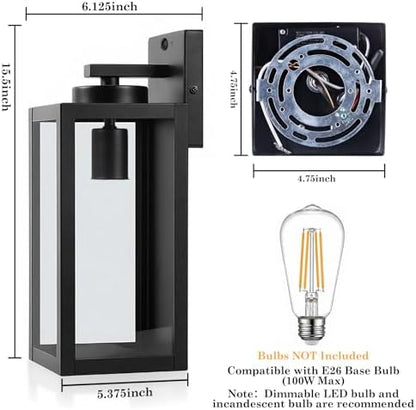 BesLowe 15" Large Upgraded Motion Sensor Outdoor Wall Lights, Matte Black